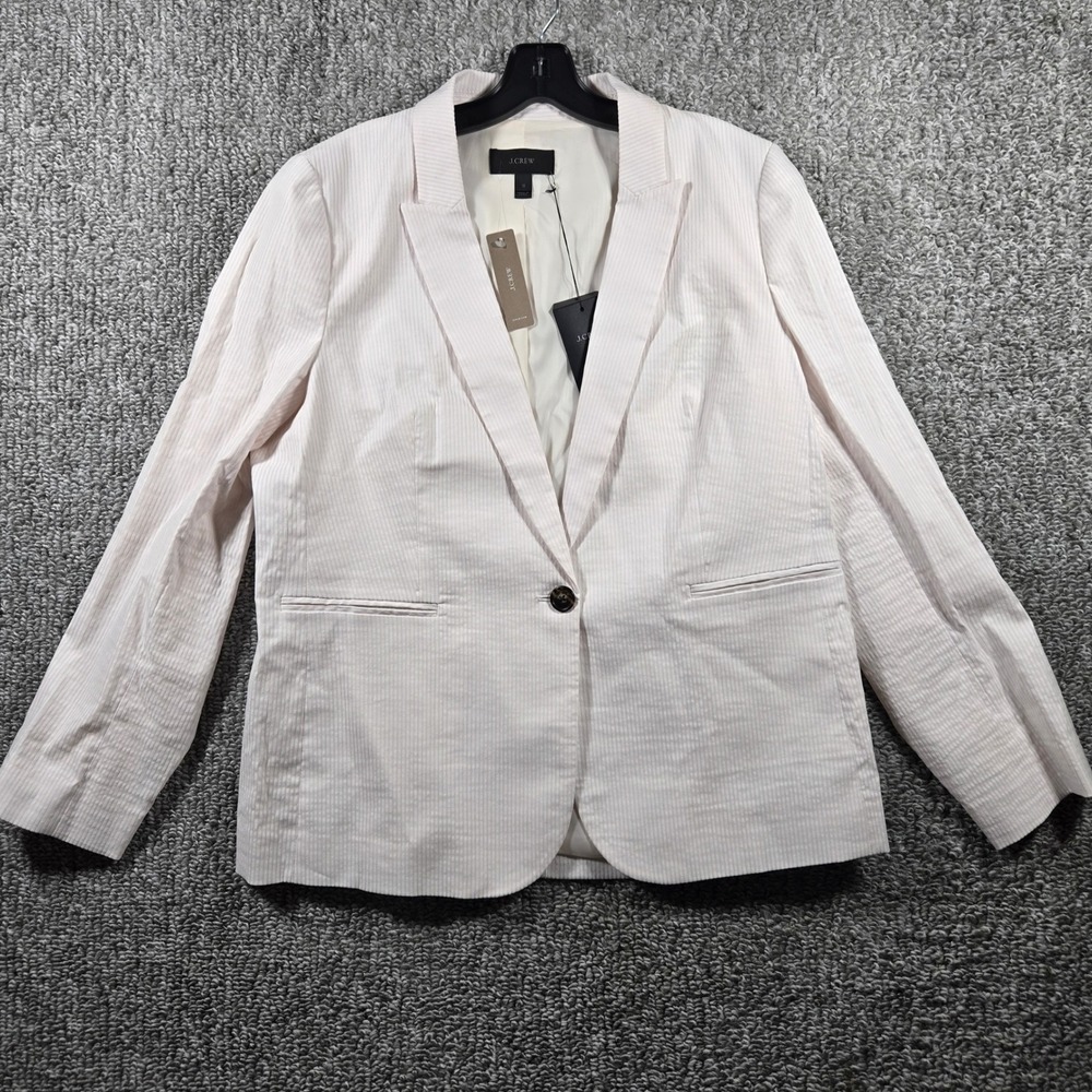J.Crew Seersucker Blazer Pink White Striped Preppy Womens 16 Officecore